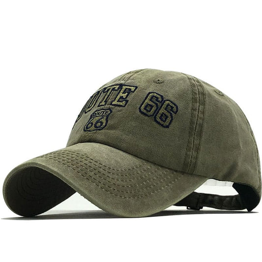 Route 66 Men's Organic Cotton Baseball Cap – Embroidered Route 66 Lettering, Curved Peak, Adjustable Fit