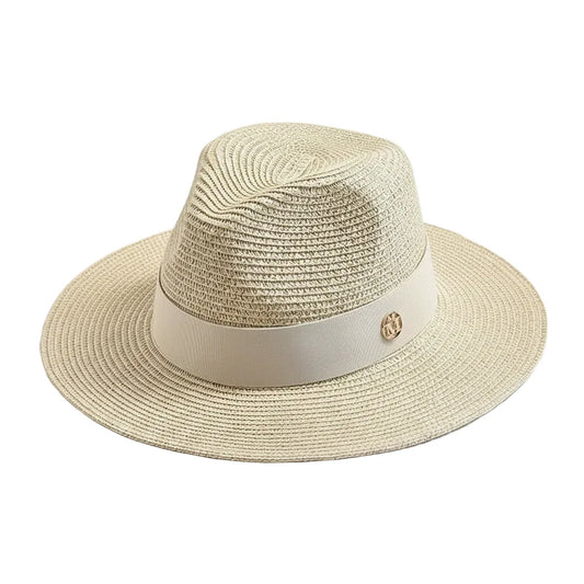 Men's High Crown Panama Hat – Polyester and Paper Braid, Wide Contrast Band with Button, Structured Brim