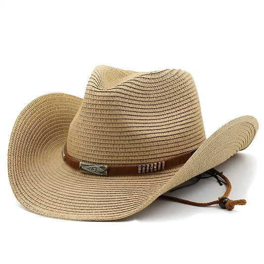 Men's Straw Cowboy Hat – Natural Straw, 7 cm Brim with Western Band, Lightweight and Breathable