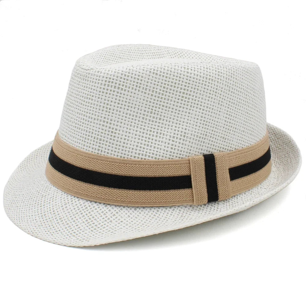 Men's Straw Trilby Hat with Two-Tone Band – 4.5 cm Short Brim, 10 cm Crown, Two Sizes 53–60 cm