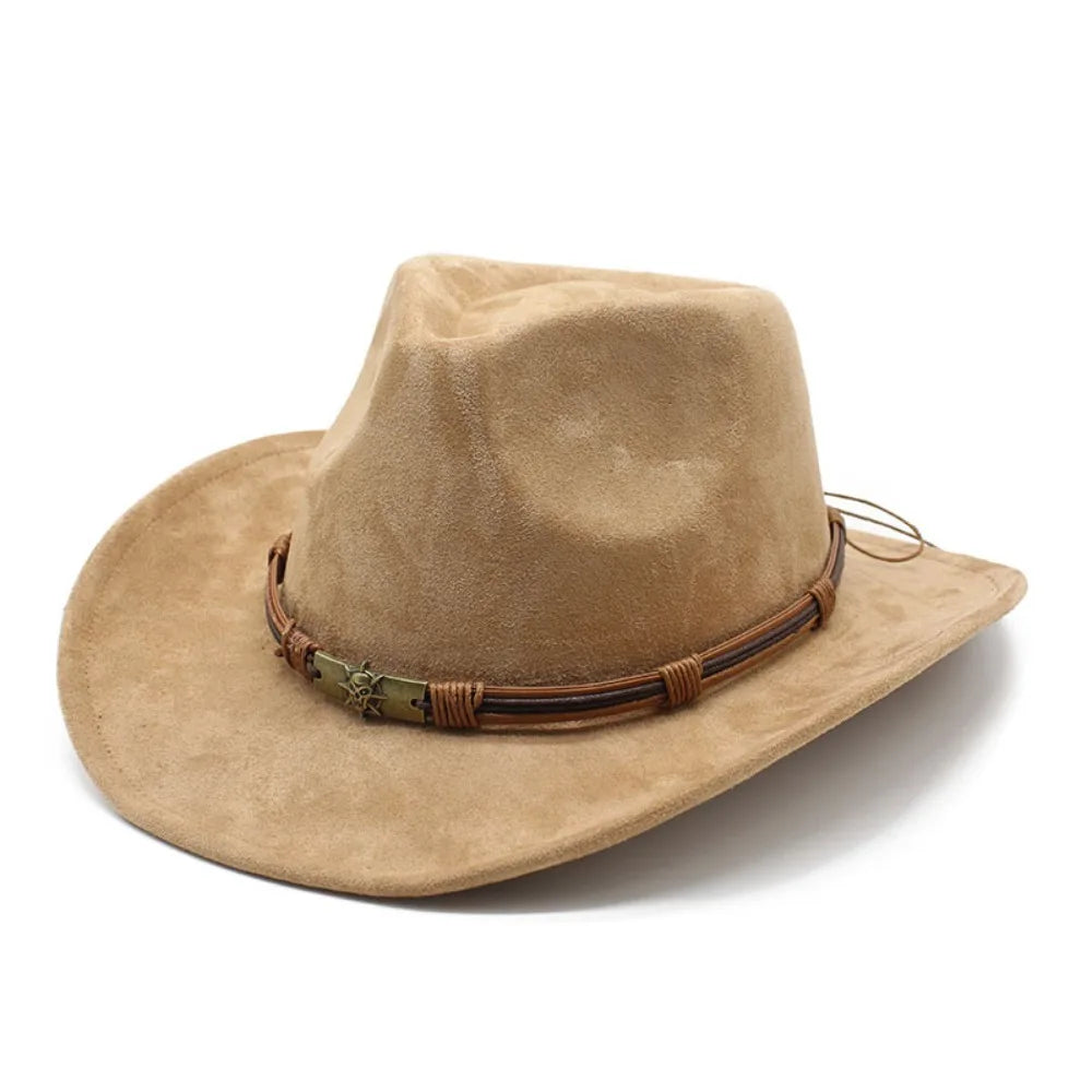 Men's Suede Cowboy Hat with Bull Head Band – view 6