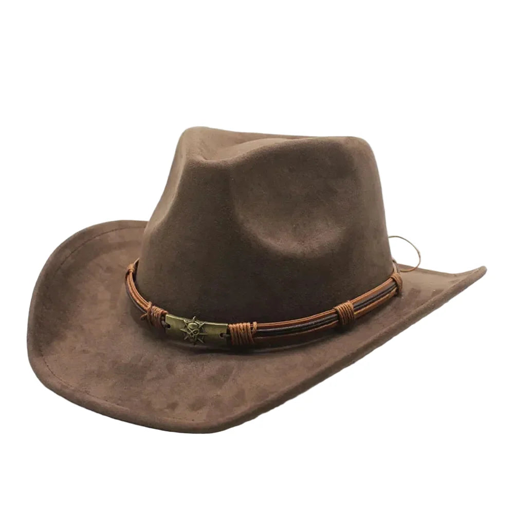 Men's Suede Cowboy Hat with Bull Head Band – view 1