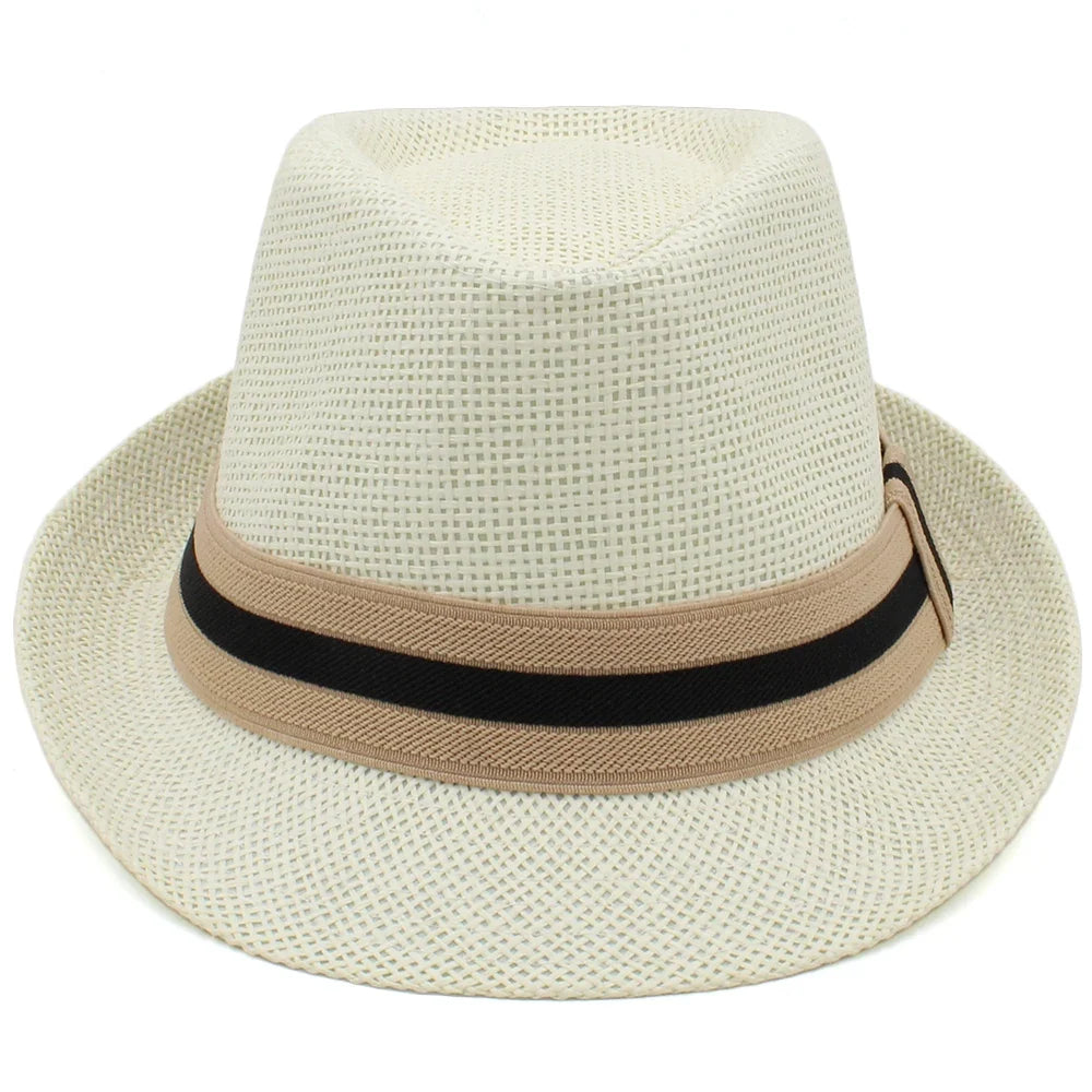 Men's Straw Trilby Hat with Two-Tone Band – 4.5 cm Short Brim, 10 cm Crown, Two Sizes 53–60 cm