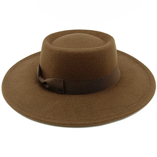 Men's Flat Crown Fedora Hat – Felt Blend, Structured Crown, Wide Brim, Lightweight and Adjustable