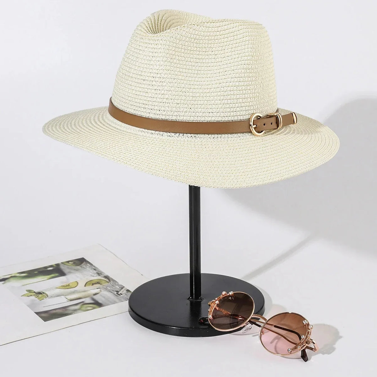 Men's Lightweight Straw Panama Hat with Leather Buckle Band – Wide Brim, Breathable, Adjustable 56–60 cm – view 7