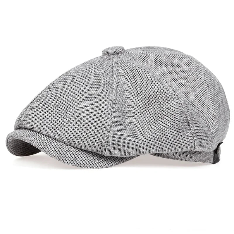 Men's Textured Cotton Newsboy Cap – Eight-Panel Crown, Stitched Curved Brim, Adjustable Back Buckle