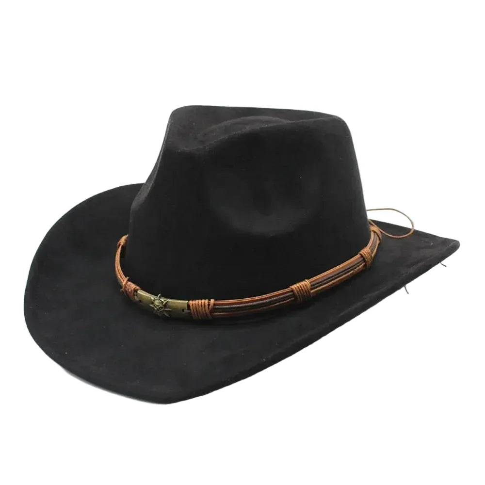 Men's Suede Cowboy Hat with Bull Head Band – view 10