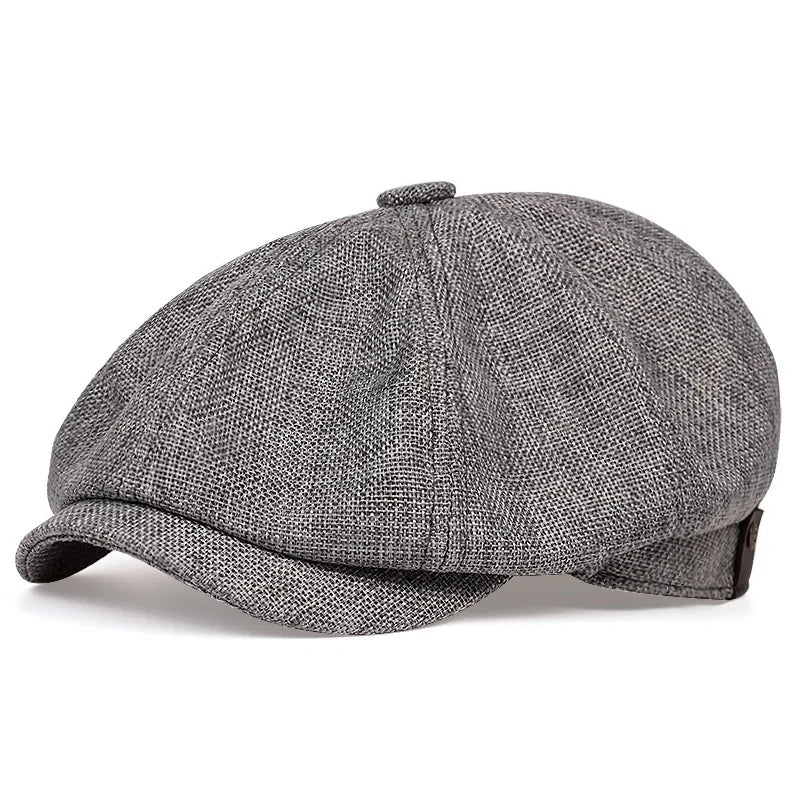 Men's Textured Cotton Newsboy Cap – Eight-Panel Crown, Stitched Curved Brim, Adjustable Back Buckle – Dark Grey – view 1