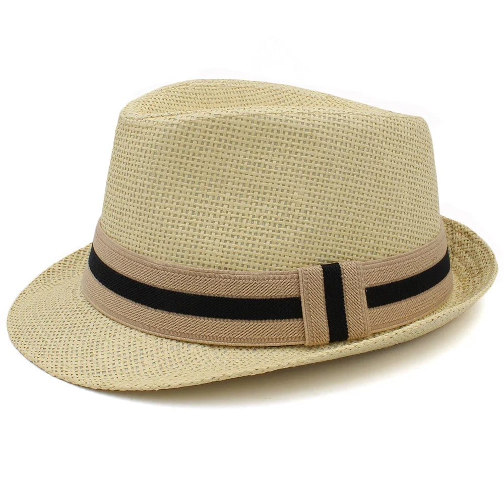 Men's Straw Trilby Hat with Two-Tone Band – 4.5 cm Short Brim, 10 cm Crown, Two Sizes 53–60 cm – Beige – view 1