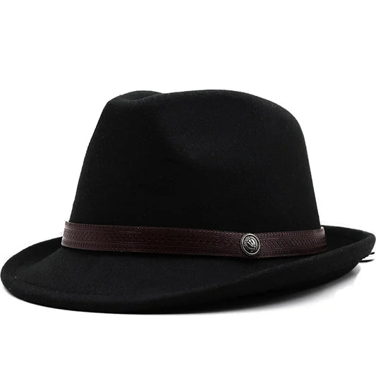 Men's Cotton Fedora Trilby Hat – Vintage Style with Coffee Belt and Metal Button, Soft Breathable Feel