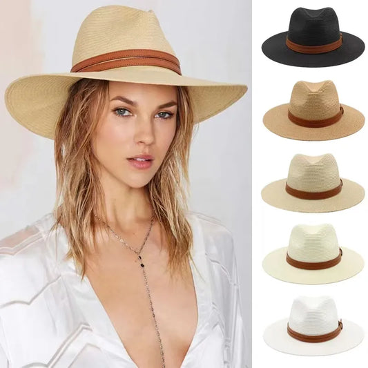 Men's Straw Panama Hat with Double Leather Strap Band – Wide Brim, Lightweight, Two Sizes 56–60 cm
