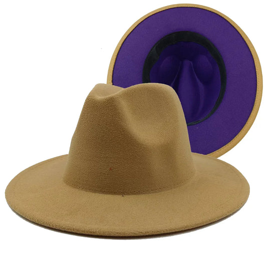 Men's Two-Tone Wool Blend Fedora Hat – Contrasting Under-Brim Lining, Wide Brim, Adjustable 55–60 cm