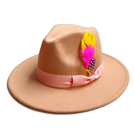 Men's Fedora Hat with Ribbon and Feather Accent – Cotton and Polyester Blend, 7 cm Brim, Two Sizes