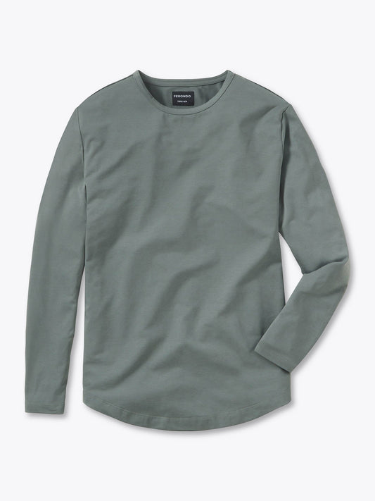 Men's Long Sleeve Curved Hem T-Shirt in Sage – view 1