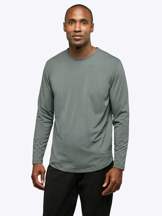 Men's Long Sleeve Curved Hem T-Shirt in Sage – view 2