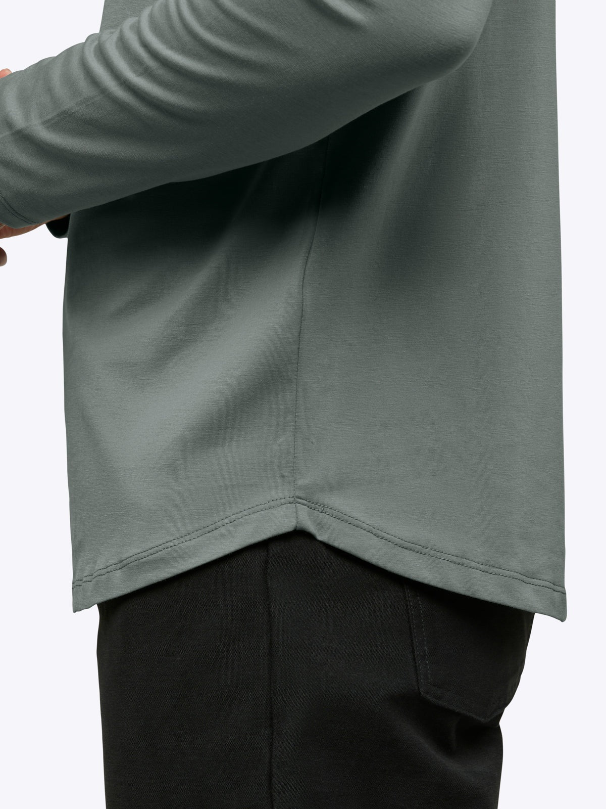 Men's Long Sleeve Curved Hem T-Shirt in Sage – view 5