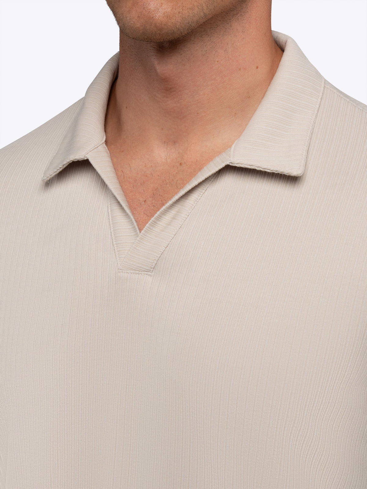 Men's Ribbed Knit Long Sleeve Polo in Sand Dune – view 5