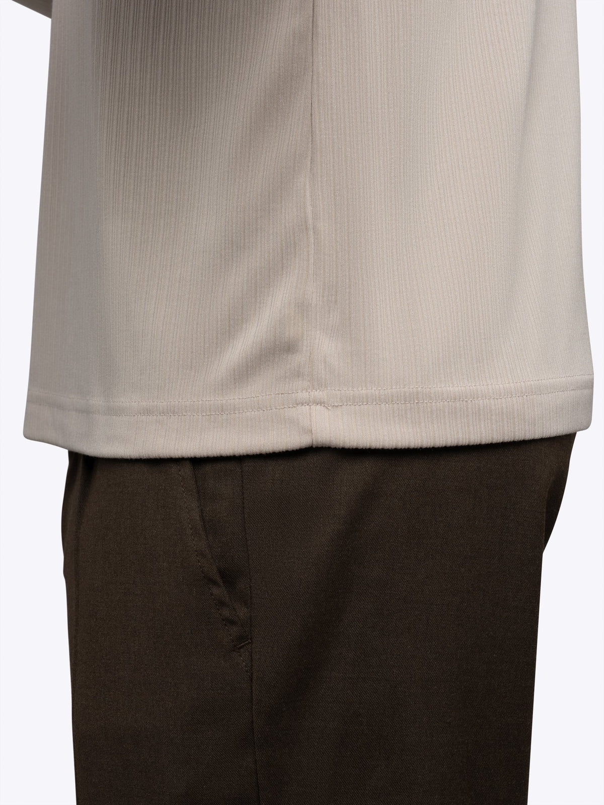 Men's Ribbed Knit Long Sleeve Polo in Sand Dune – view 7