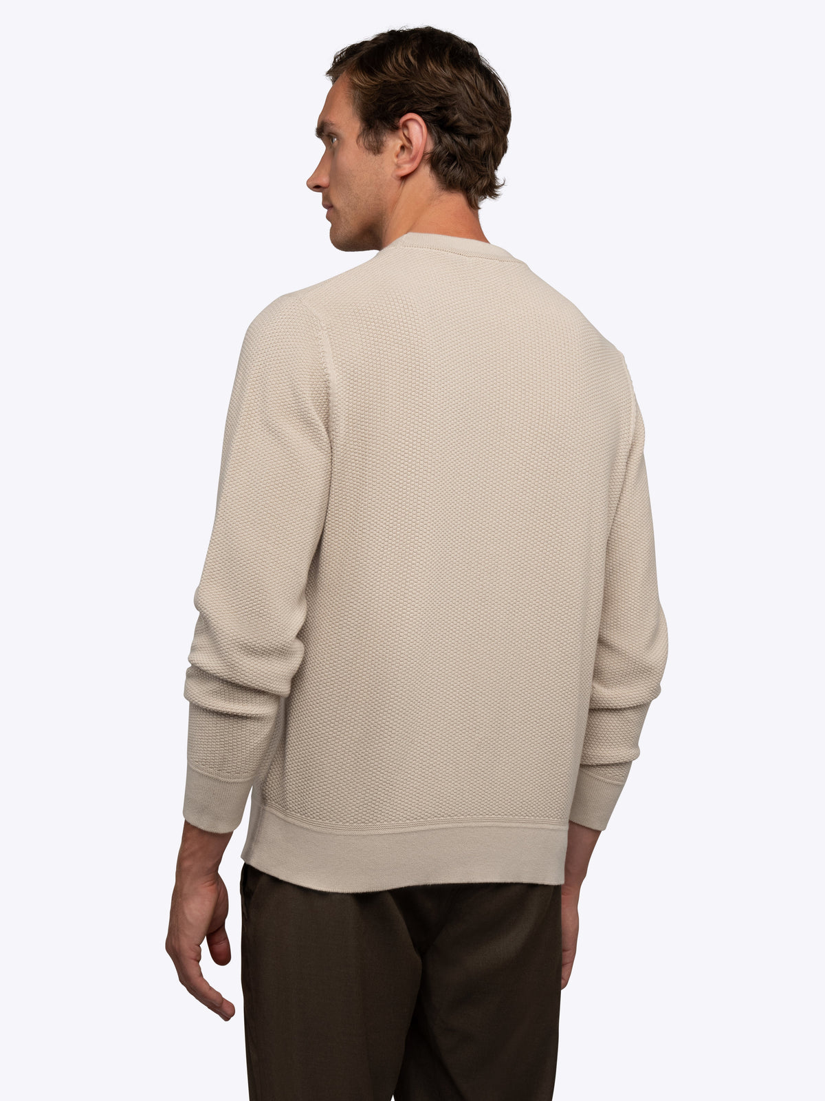 Palisade Men's Textured Knit Crew Neck Jumper in Sand Dune – view 4