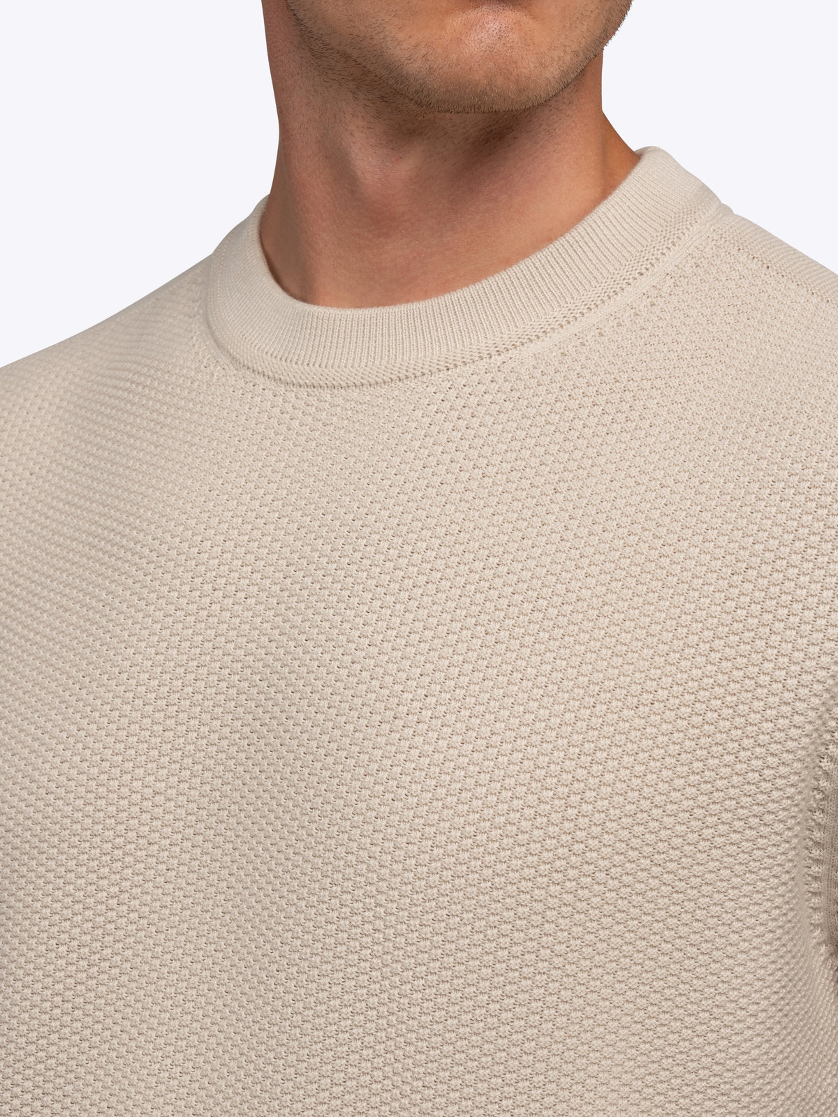 Palisade Men's Textured Knit Crew Neck Jumper in Sand Dune – view 2