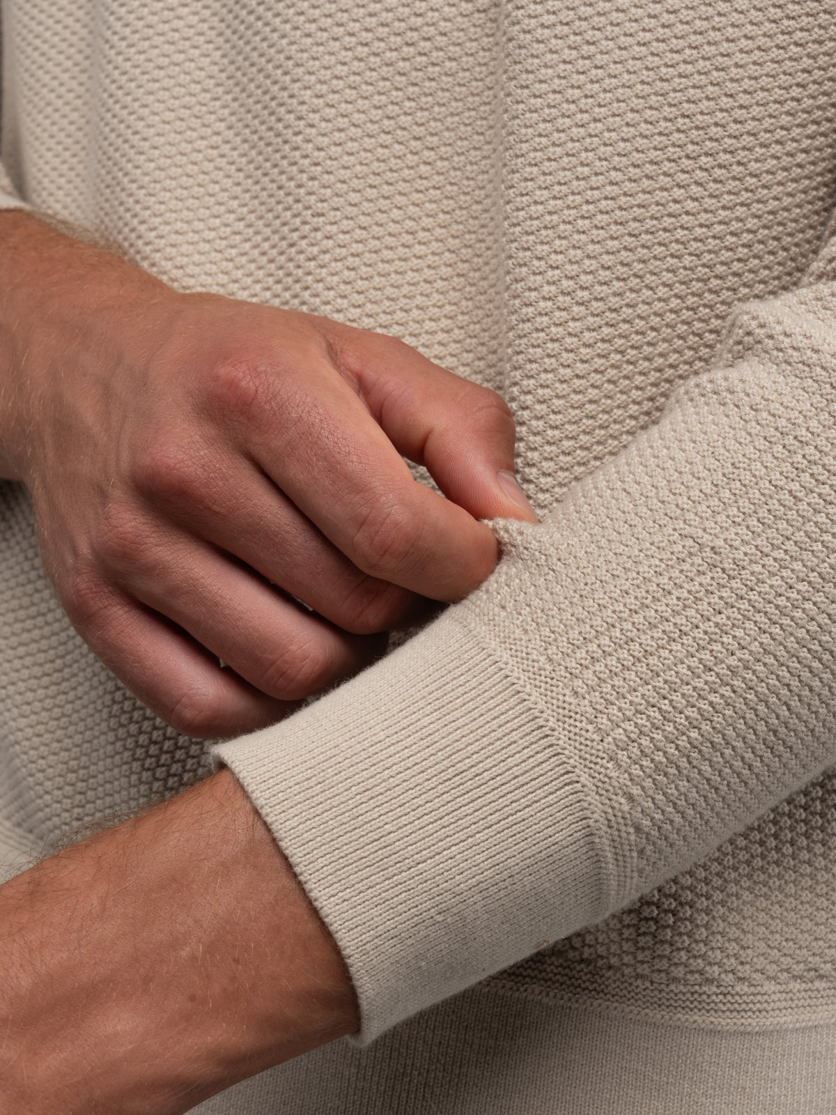 Palisade Men's Textured Knit Crew Neck Jumper in Sand Dune – view 5