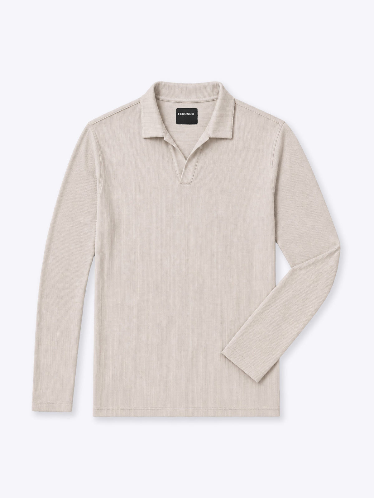 Men's Ribbed Knit Long Sleeve Polo in Sand Dune – view 1