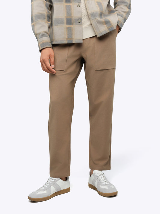 Men's Pull-On Cropped Trousers – Soft Stretch Fabric, Easy Elasticated Waist, Classic Fit | Sepia Tint
