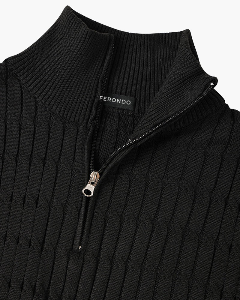 Gwangju Men's Cotton Cable Knit Half Zip Jumper – view 12