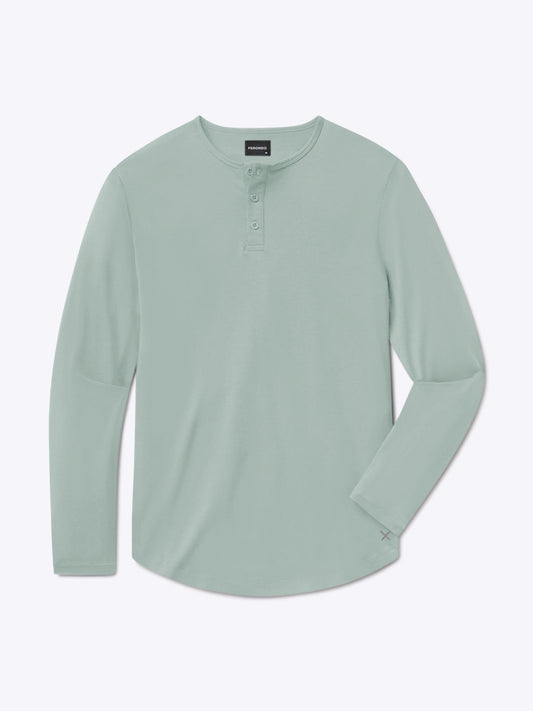 Men's Long Sleeve Henley T-Shirt – Curved Hem, Buttoned Placket, Trim Tailored Fit for Work and Travel | Slate Grey