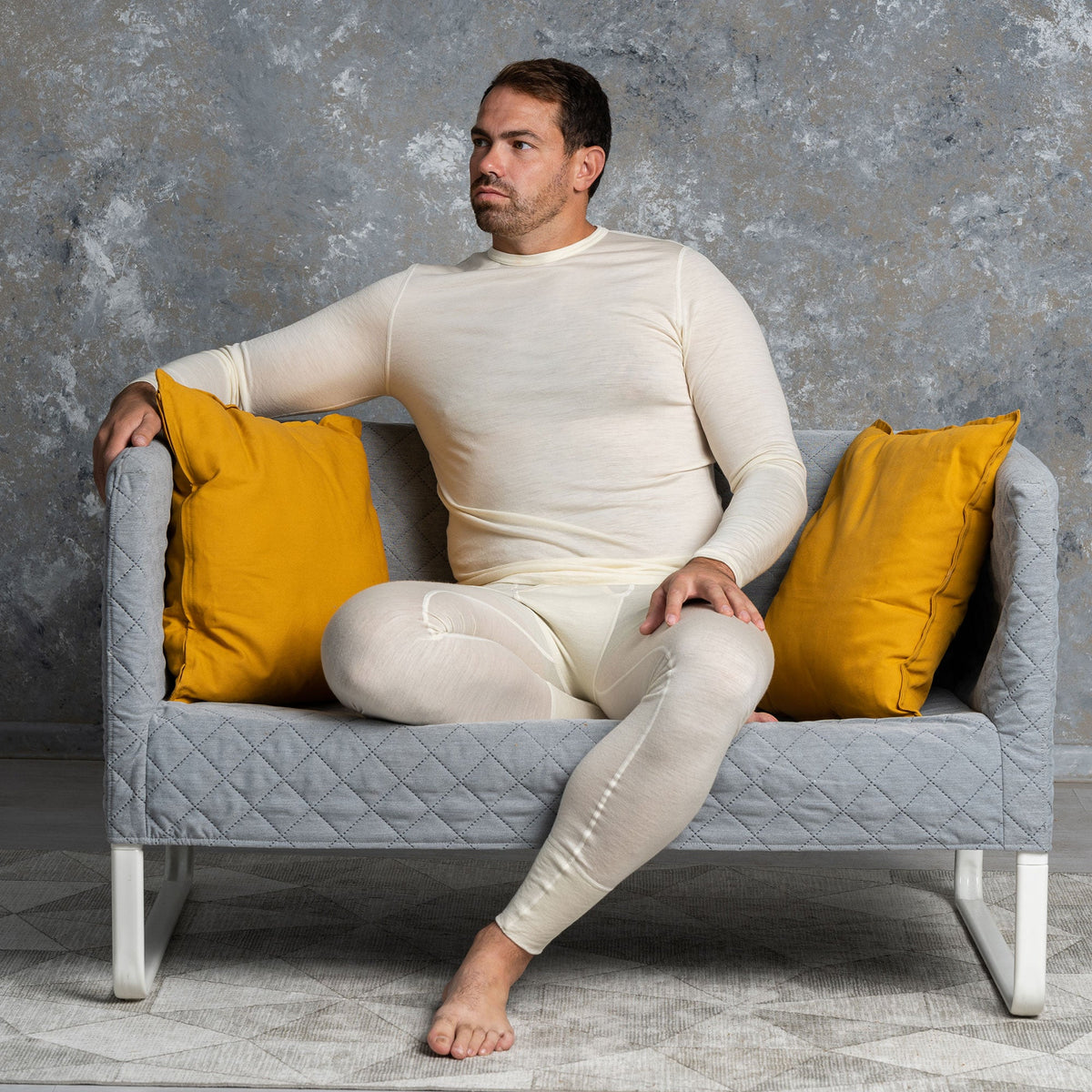 Men's Merino Wool Base Layer Set – Long Sleeve Top and Trousers, Lightweight Stretch, Body-Hugging Fit | Natural