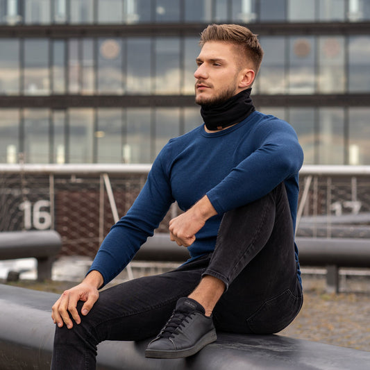 Men's Merino Wool Neck Gaiter – Lightweight Seamless Tube, Quick-Drying Breathable Knit | Black