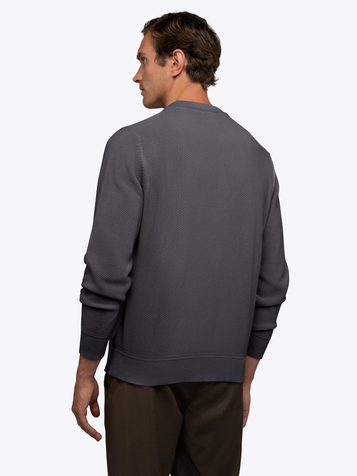 Palisade Men's Textured Knit Crew Neck Jumper in Steel – view 4