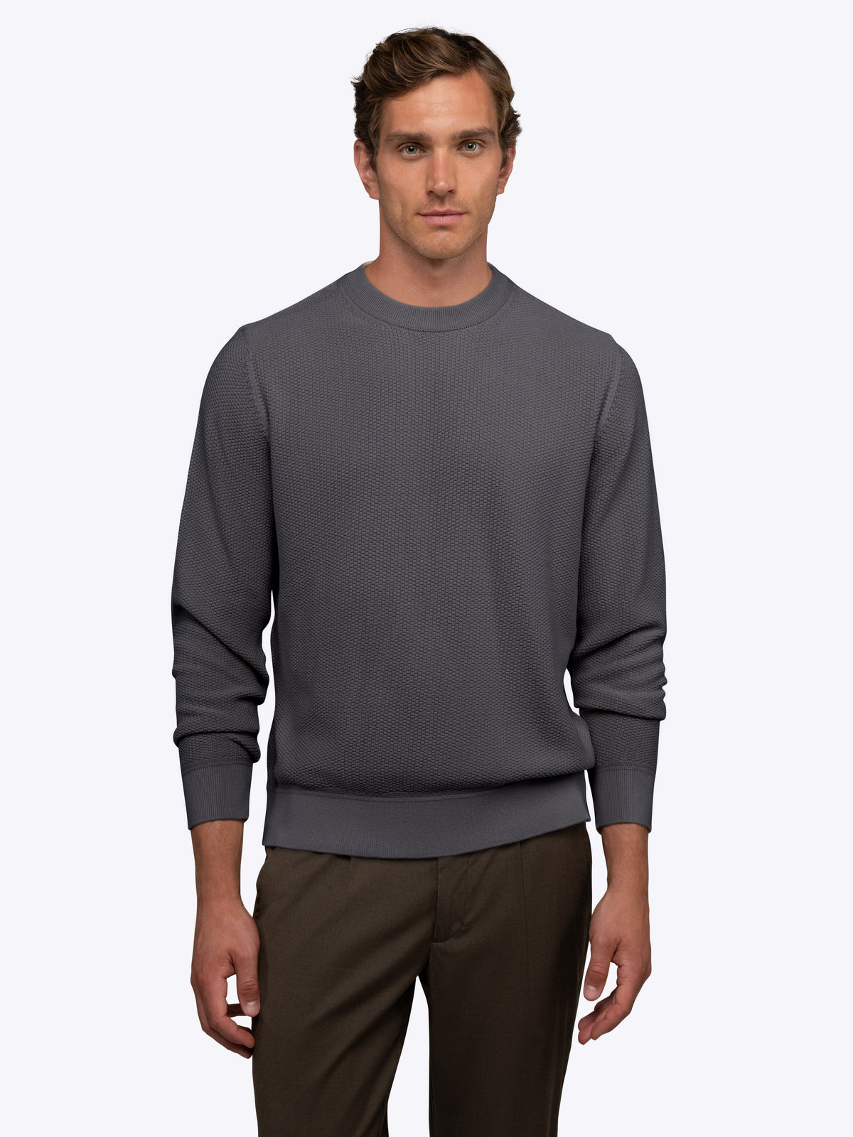 Palisade Men's Textured Knit Crew Neck Jumper in Steel – view 1