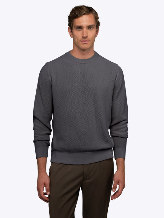 Palisade Men's Textured Knit Crew Neck Jumper in Steel – view 1