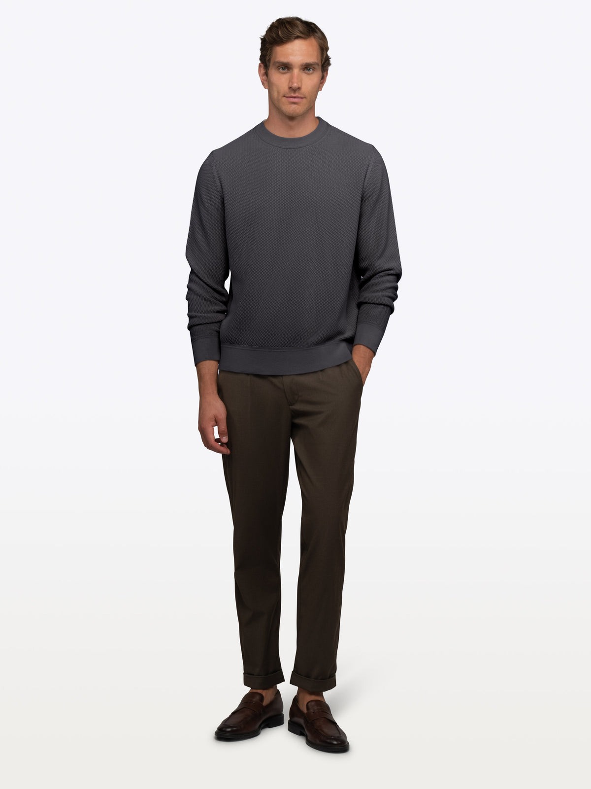 Palisade Men's Textured Knit Crew Neck Jumper in Steel – view 3