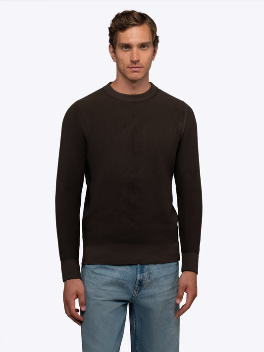 Men's Honeycomb Textured Knit Crew Neck Jumper in Burnt Oak – view 1
