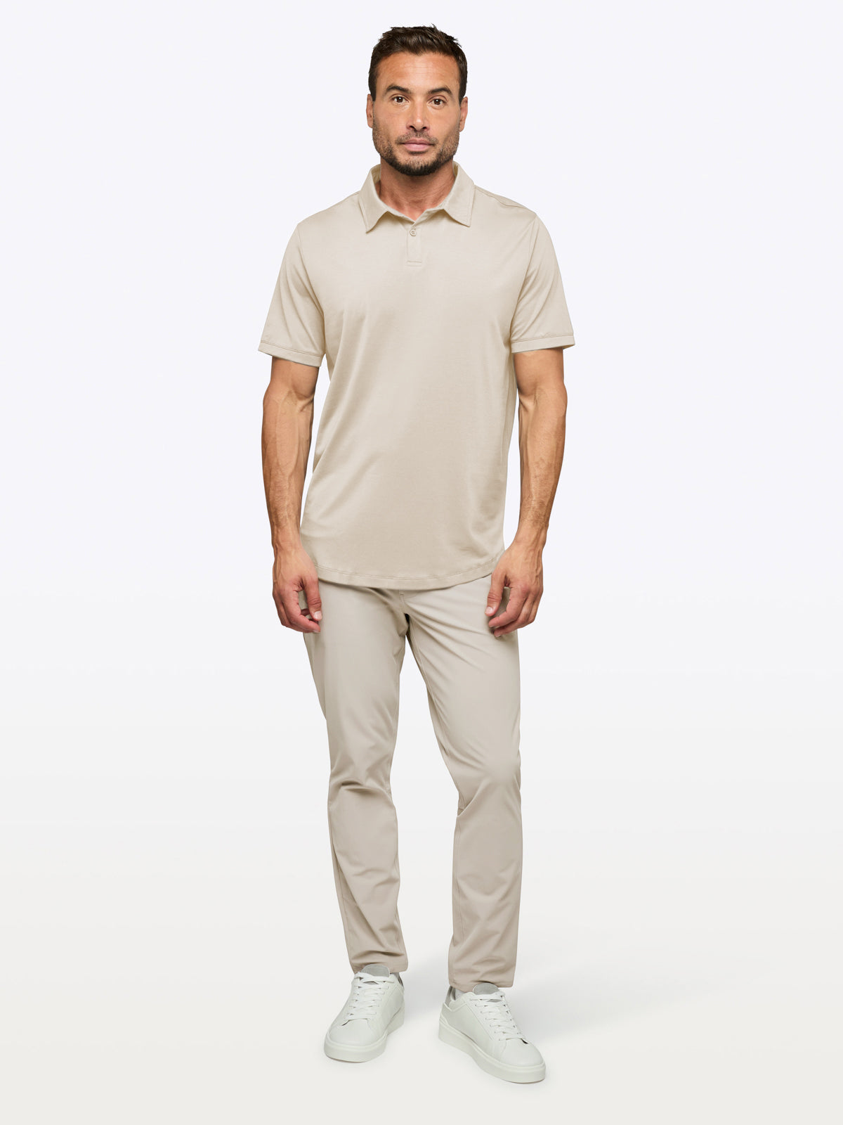 Men's Two-Button Stretch Polo Shirt in Clay – view 4