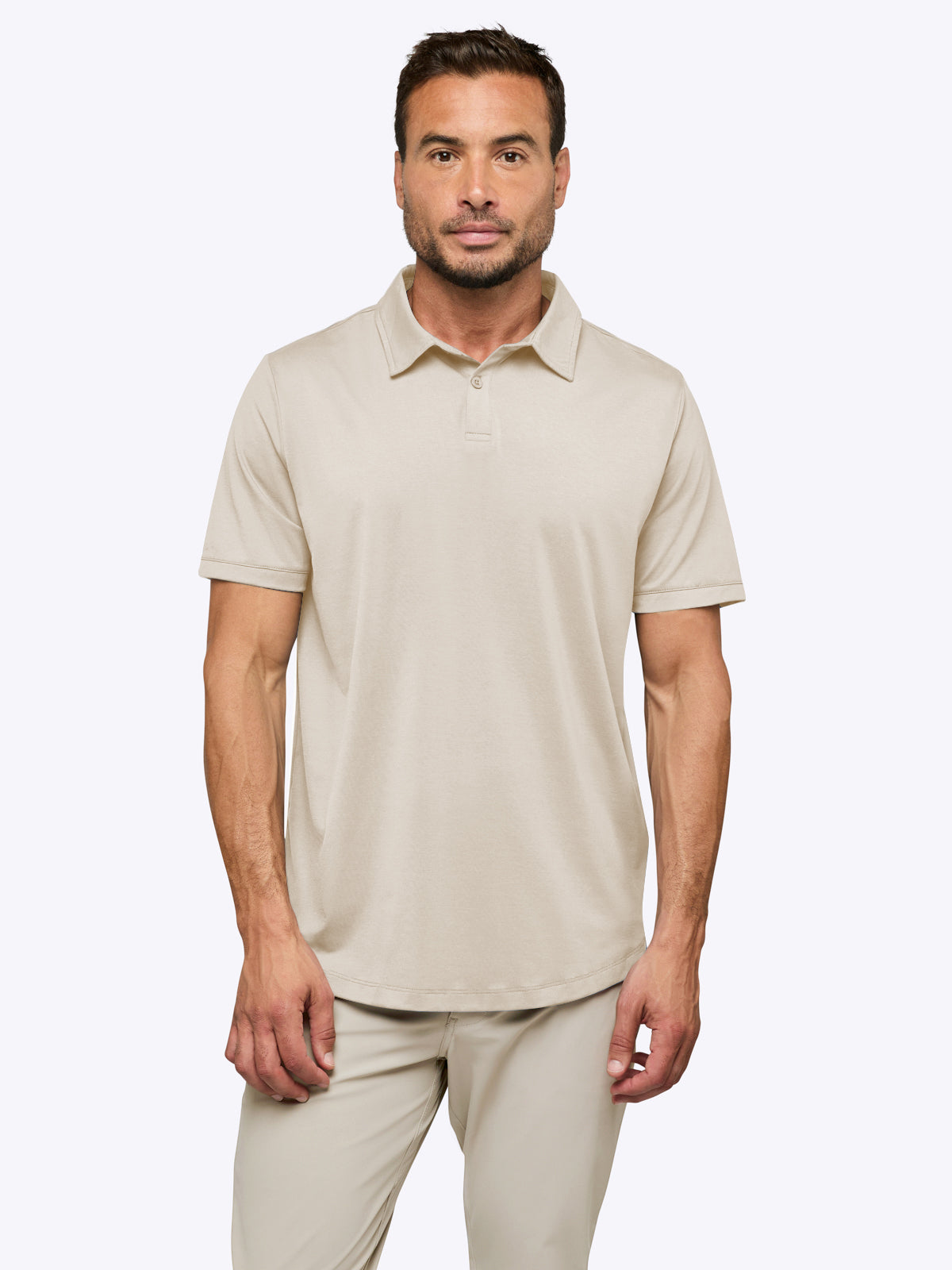 Men's Two-Button Stretch Polo Shirt in Clay – view 2