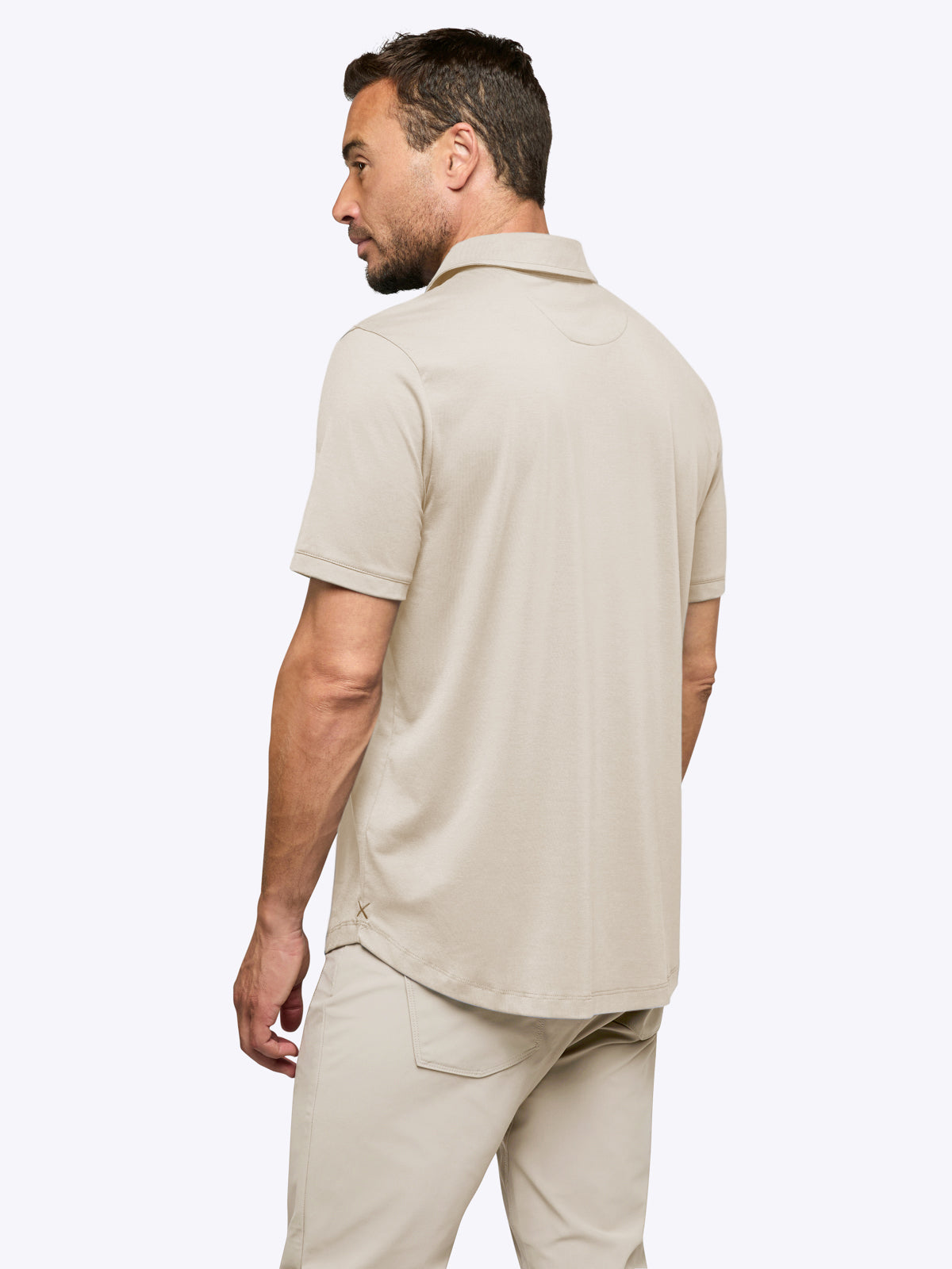 Men's Two-Button Stretch Polo Shirt in Clay – view 3