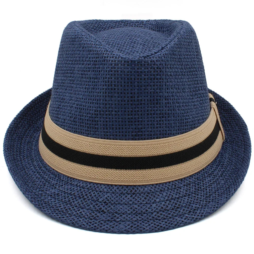 Men's Straw Trilby Hat with Two-Tone Band – 4.5 cm Short Brim, 10 cm Crown, Two Sizes 53–60 cm