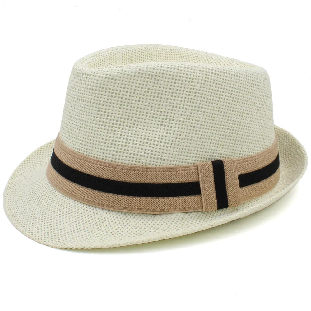 Men's Straw Trilby Hat with Two-Tone Band – 4.5 cm Short Brim, 10 cm Crown, Two Sizes 53–60 cm