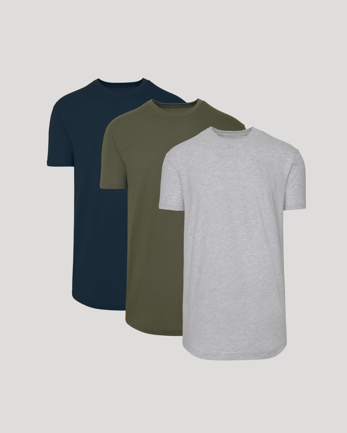 Men's Tall Curved Hem Crew T-Shirt 3-Pack – Short Sleeve, Extra Length | Navy, Military Green & Heather Grey