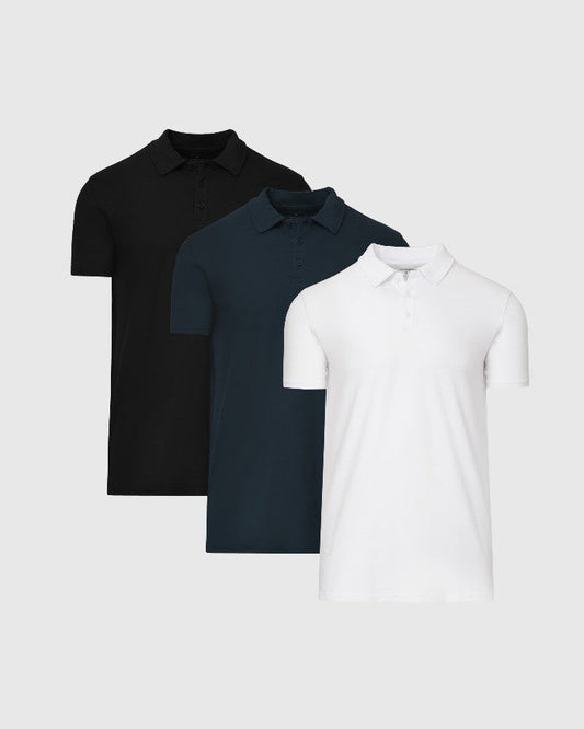 Men's Tall Classic Polo Shirt 3-Pack – Short Sleeve, Longer Body | Black, Navy & White