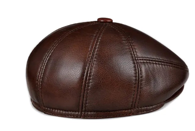 Stanley Men's Genuine Leather Earflap Flat Cap – 100% Cowhide, Folding Earflaps, Three Sizes 55–60 cm