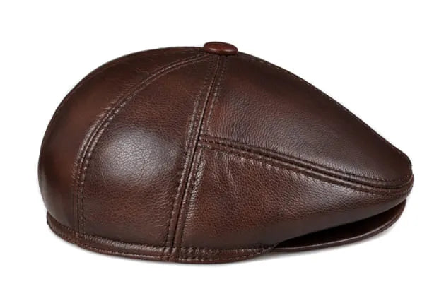Stanley Men's Genuine Leather Earflap Flat Cap – 100% Cowhide, Folding Earflaps, Three Sizes 55–60 cm