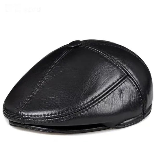 Stanley Men's Genuine Leather Earflap Flat Cap – 100% Cowhide, Folding Earflaps, Three Sizes 55–60 cm