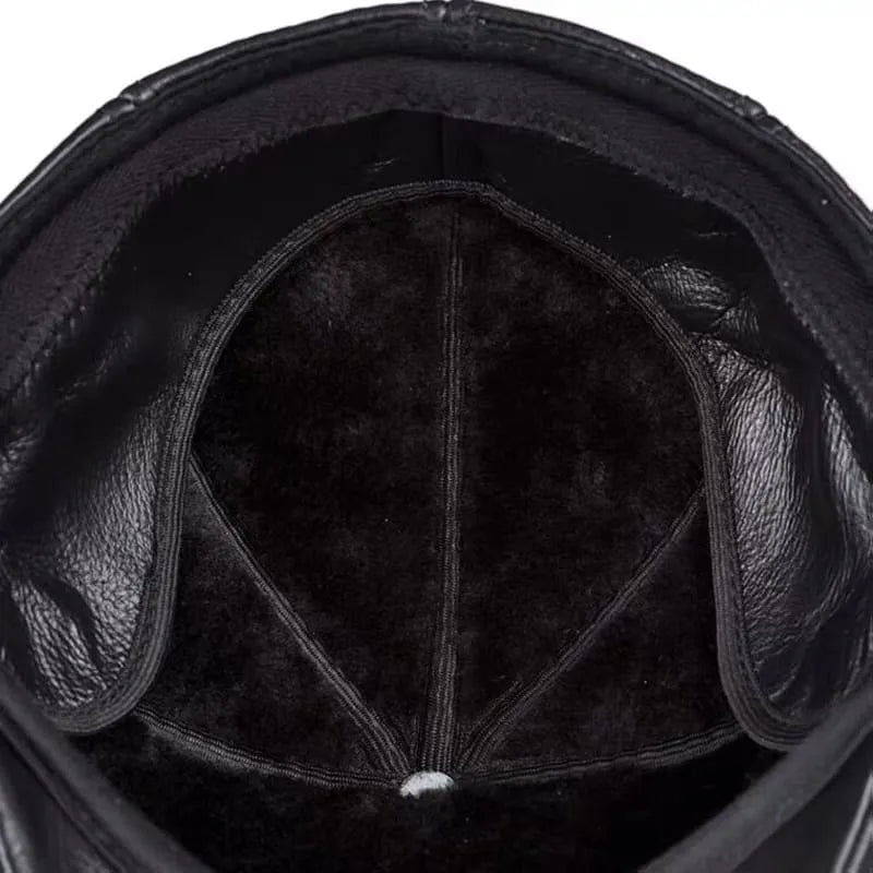 Stanley Men's Genuine Leather Earflap Flat Cap – 100% Cowhide, Folding Earflaps, Three Sizes 55–60 cm