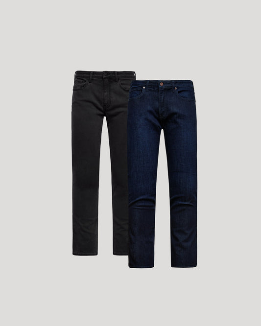 Men's Straight Comfort Stretch Jeans 2-Pack – 4-Way Stretch, Five Pockets, Slight Taper | Black & Indigo Wash