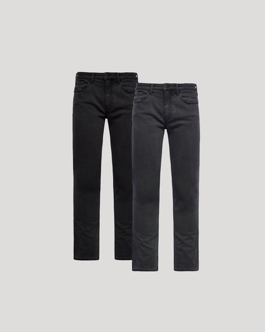 Men's Straight Comfort Stretch Jeans 2-Pack – 4-Way Stretch, Five Pockets, Slight Taper | Black & Grey Wash