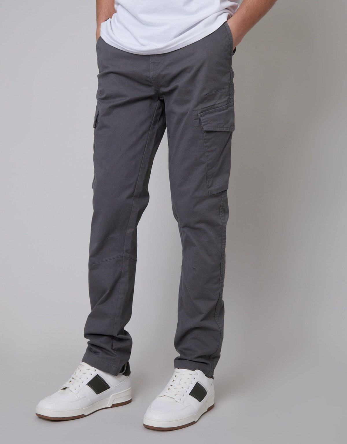 Men's Slim Fit Stretch Cotton Cargo Trousers in Slate Grey – view 2